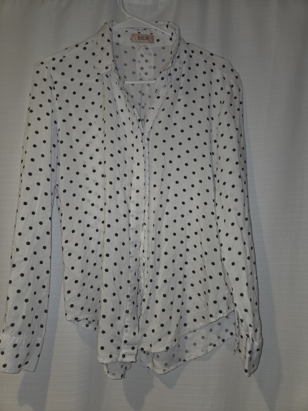 Per Se White Blouse with Black Polka Dots